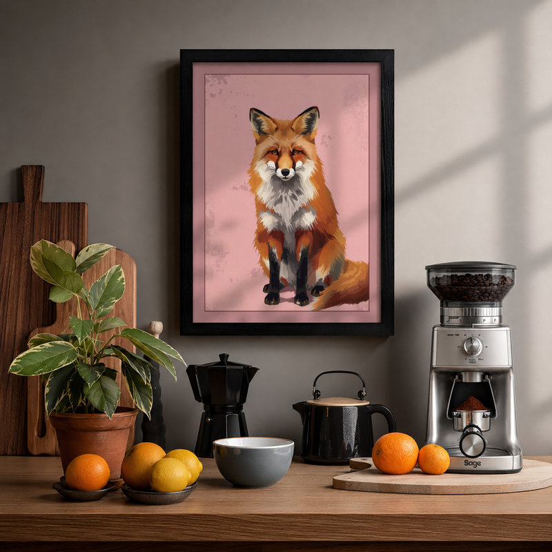 Fox Portrait Modern - Framed Print, A1 - 84.1 x 59.4 cm, Black