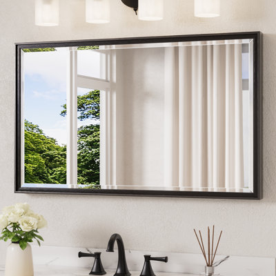 Rectangle Beveled Bathroom Vanity Mirror with Aluminum Frame Accent Mirror Tempered Glass Decorative Mirror