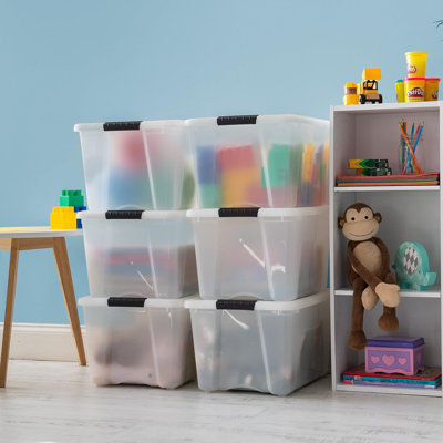 40 bacs de rangement en plastique empilables avec couvercle, 40 pte, sans BPA,  - solution d'organisation discrète, loquets, contenants emboîtables durables, poignée à tirer sécurisée 