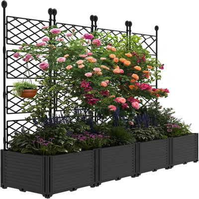 65 x16 x 63 in  Modular Vertical Garden Kit 4-Pack Raised Planter Boxes with Trellis Panels