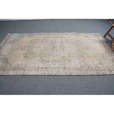 Grand tapis turc beige en laine noué à la main Oushak pour un décor de salon unique