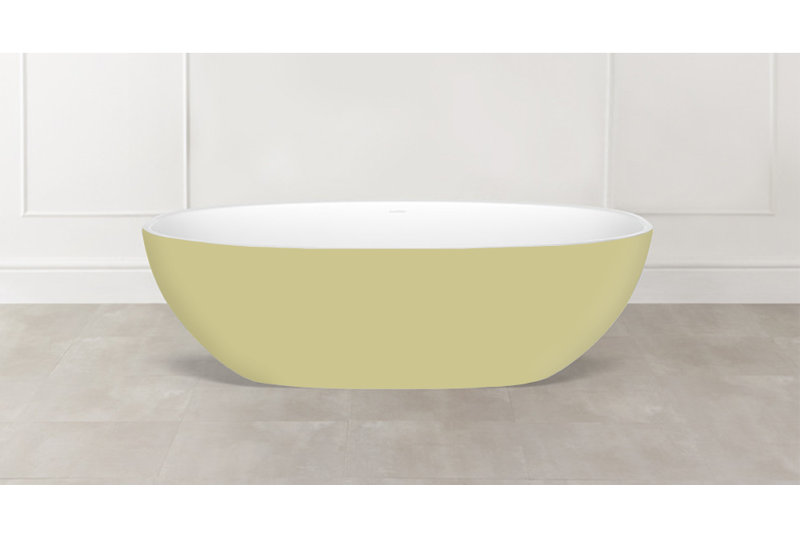 Barcelona 70.875" x 34.125" Freestanding Soaking Bathtub in Volcanic Limestone with Overflow Hole, Green Beige