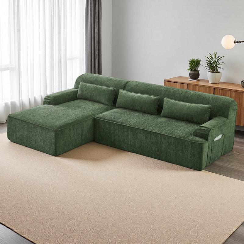 Canapé modulaire surdimensionné en L Chenille, Chenille verte