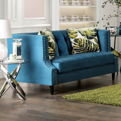 Causeuse transitionnelle l 63,4 po, bleu sarcelle foncé / vert pomme