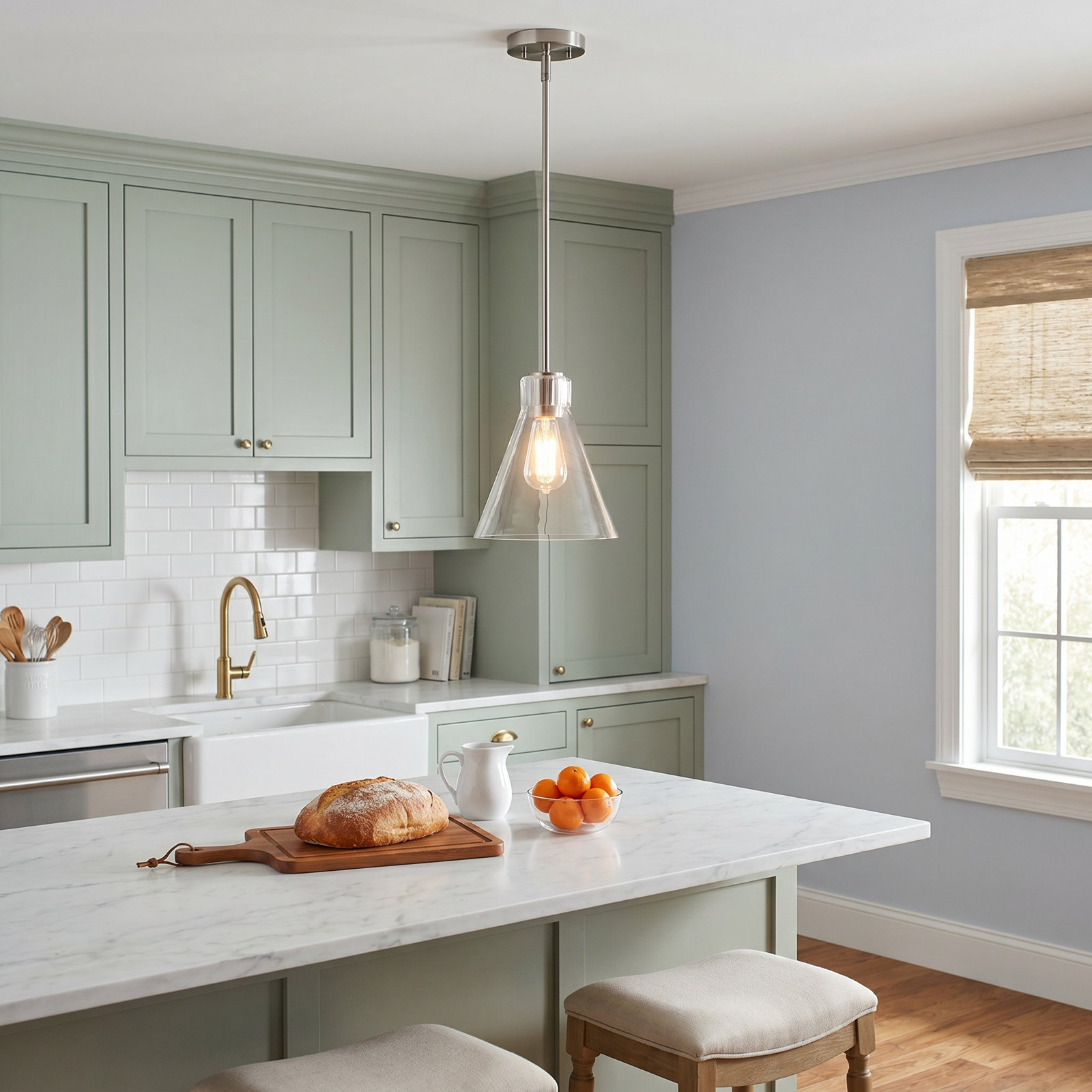 Anine Dimmable Glass Single Light Pendant, Brushed Nickel, 9.5" H x 8" W x 8" D