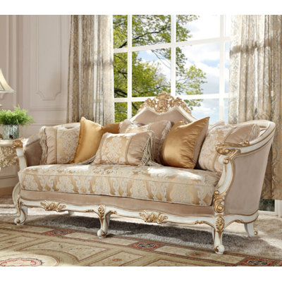 Plantation Cove White Hand Carved Sofa with Golden Leaf Cabriole Legs