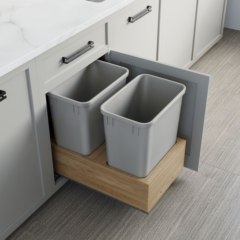 Dowell 18" Double Pullout Kitchen Trash Can with Soft-close Slides - Wood, 35 Qt. -Double