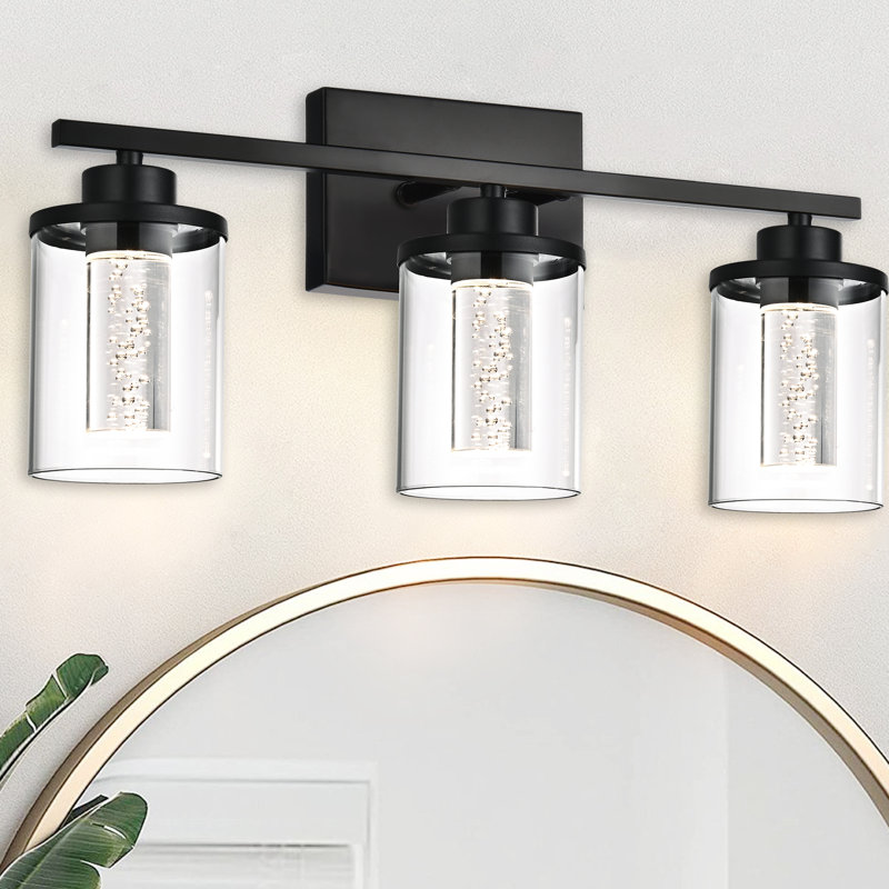 Luminaire de salle de bain 3 lumières pour salle de bain, abat-jour en verre transparent, bulle de cristal, lumière de meuble-lavabo à DEL à intensité variable. (Ampoules à DEL intégrées incluses)