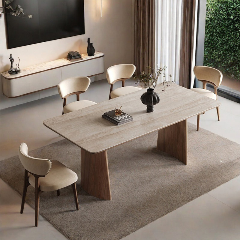 European simple light luxury dining table set, 29.5"H x 70.8"L x 31.5"W