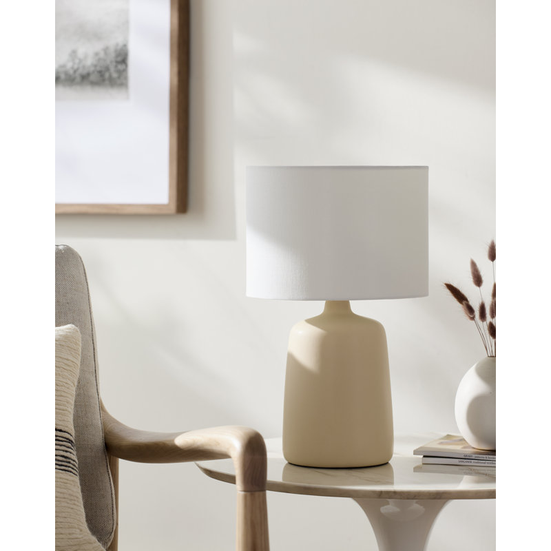Elio Ceramic Table Lamp with Linen Shade, Cream