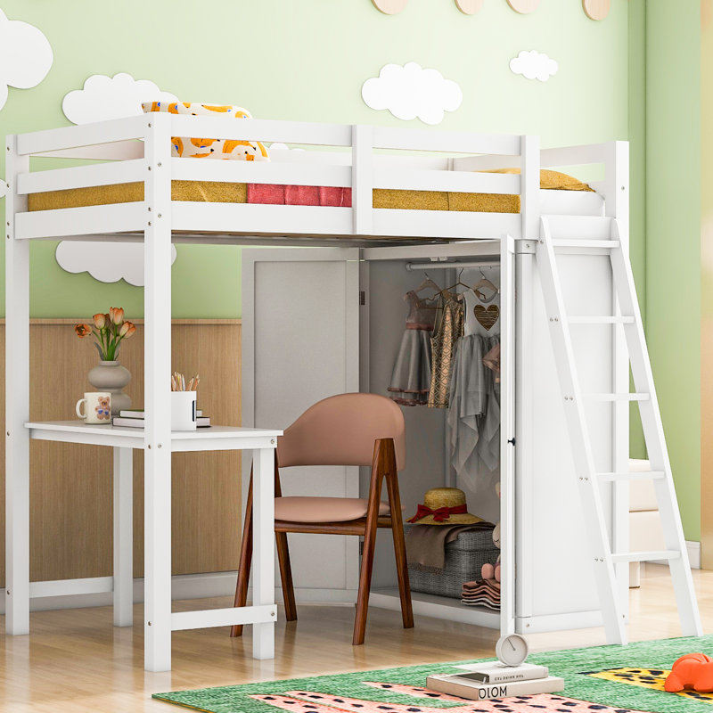 Lit mezzanine avec garde-robe et bureau