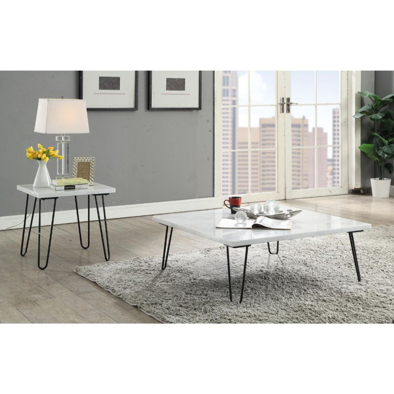 Amma Marble Top Single Coffee Table, 15" H x 40" L x 40" W, White, Black