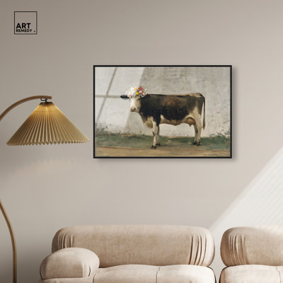 "Floral Bovine I", reproduction d'art acrylique encadrée par Art Remedy, cadre noir, 36 x 24