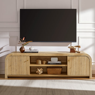 70" Modern Fluted Tv Stand With 2 Sides Cabinets And Adjustable Shelves
