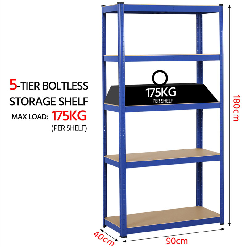 90cm W Steel Shelving Unit, Blue/Natural
