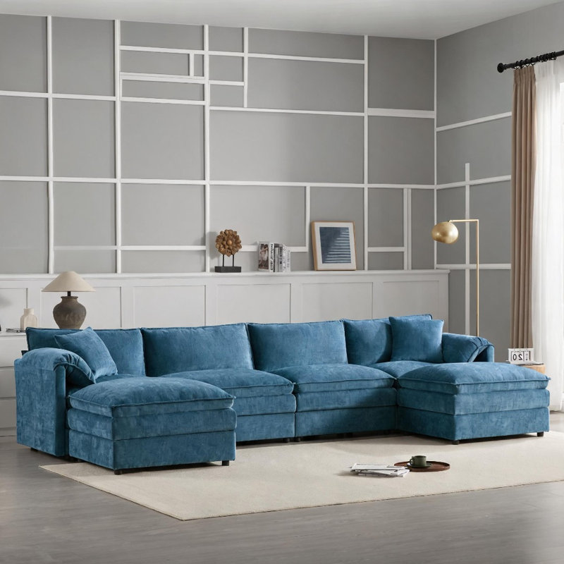 Canapés modulaires, H 34 po x l 136 po x P 58,5 po, Bleu