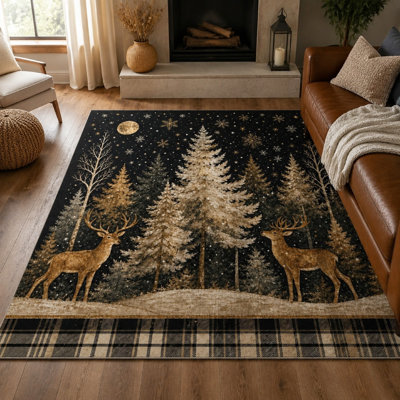 1Pcs Forest Deer and Snowflakes Design Rug for home detor