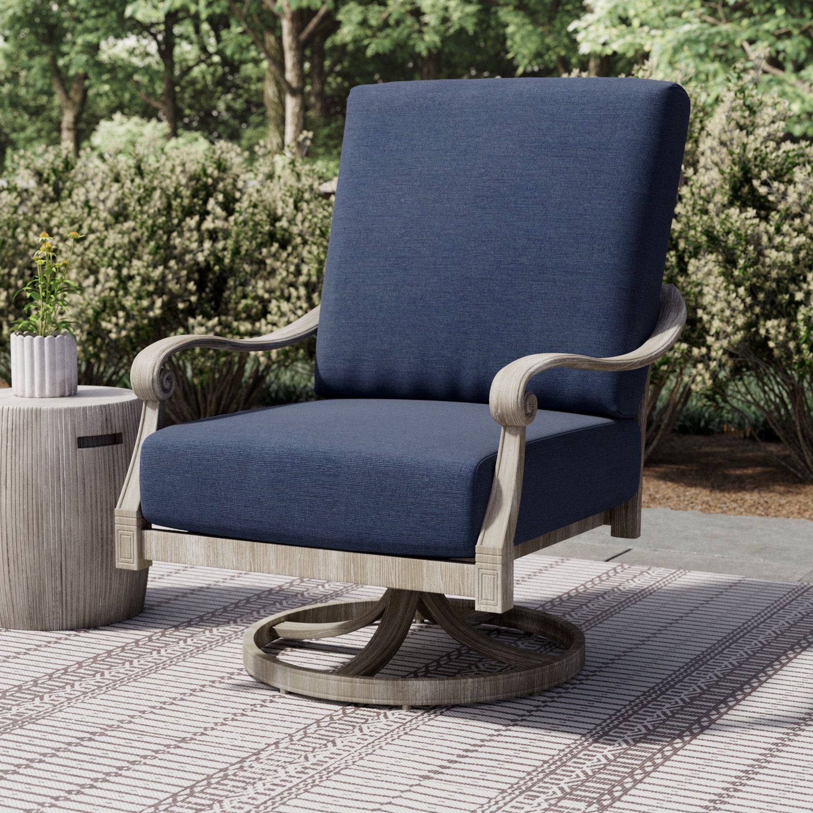 Wiltshire Outdoor Chair with Sunbrella® Cushions, Spectrum Indigo Sunbrella® Plainweave, Weathered White