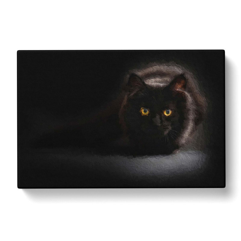 Black Cat with Yellow Eyes - Wrapped Canvas Painting Print, 35cm H x 50cm W x 3cm D