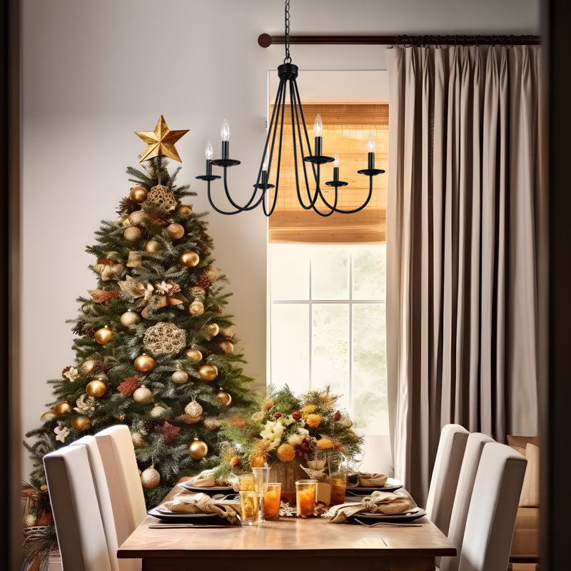 6-Light Black Candle Bulb Chandelier with Adjustable Chain for Dry Indoor (Bulbs not Included)