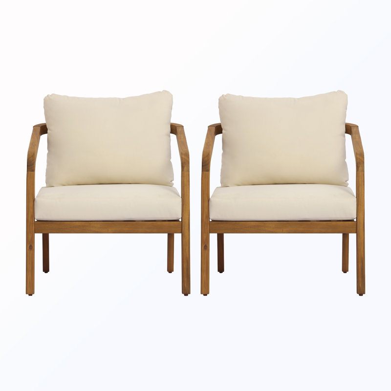 Chaise longue d'extérieur en bois avec dossier et coussins en osier (ensemble de 2)