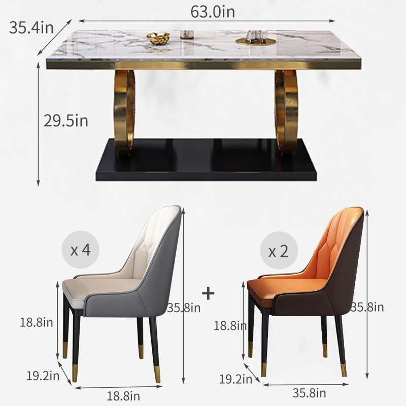 Ensemble de table de salle à manger luxueux moderne en faux marbre, H 29,5 po x L 63 po x l 35,4 po