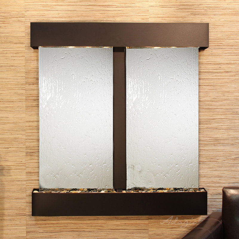Aspen Falls Wall Fountain with Light, Blackened Copper, Silver Mirror
