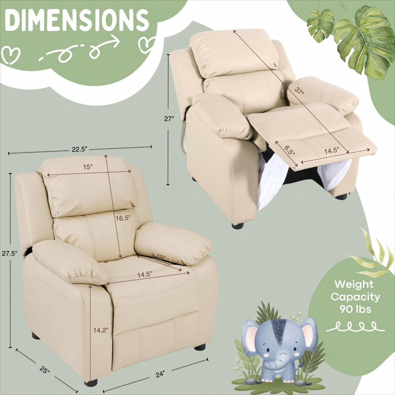 Alexzia Kids 14.2'' Recliner Chair with Collapsible Footrest, Cream