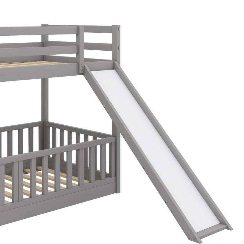 Twin-Over-Twin Bunk Bed With Slide And Ladder, Gray