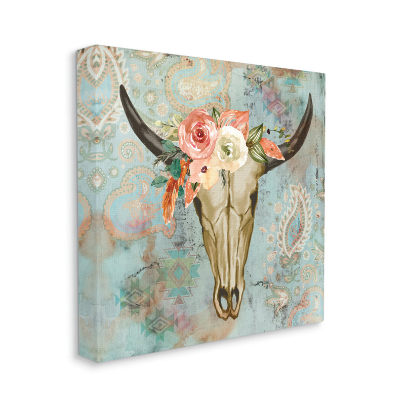 «Southwestern Paisley Animal Skull» par ND Art - impression, H 17 po x l 17 po x P 1,5 po, Toile tendue