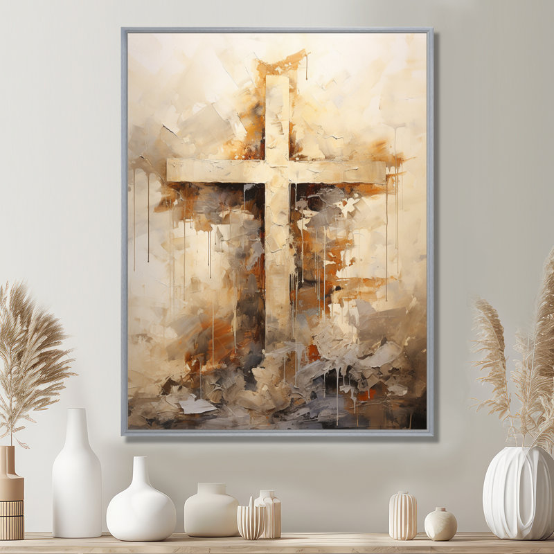 Minimalisme, croix religieuse, H 20 po x l 12 po x P 1 po, Encadrement argenté