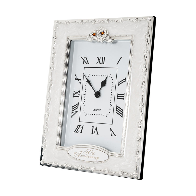 Traditional Roman Numeral Resin Quartz Movement / Crystal Tabletop Clock, White/Orange