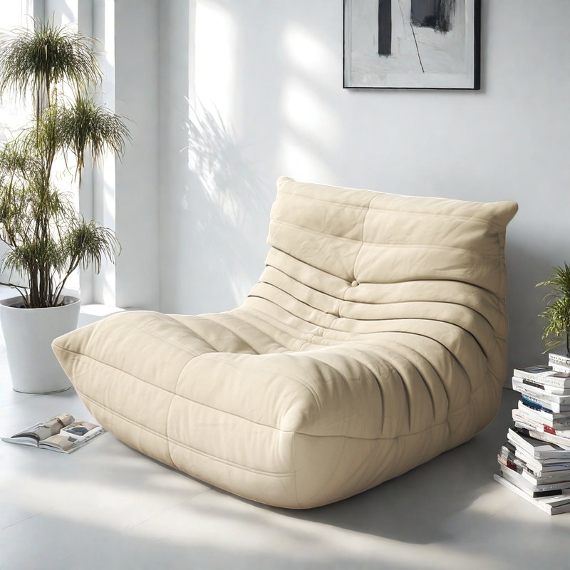 Retro Lazy Caterpillar Sofa, Beige Suede