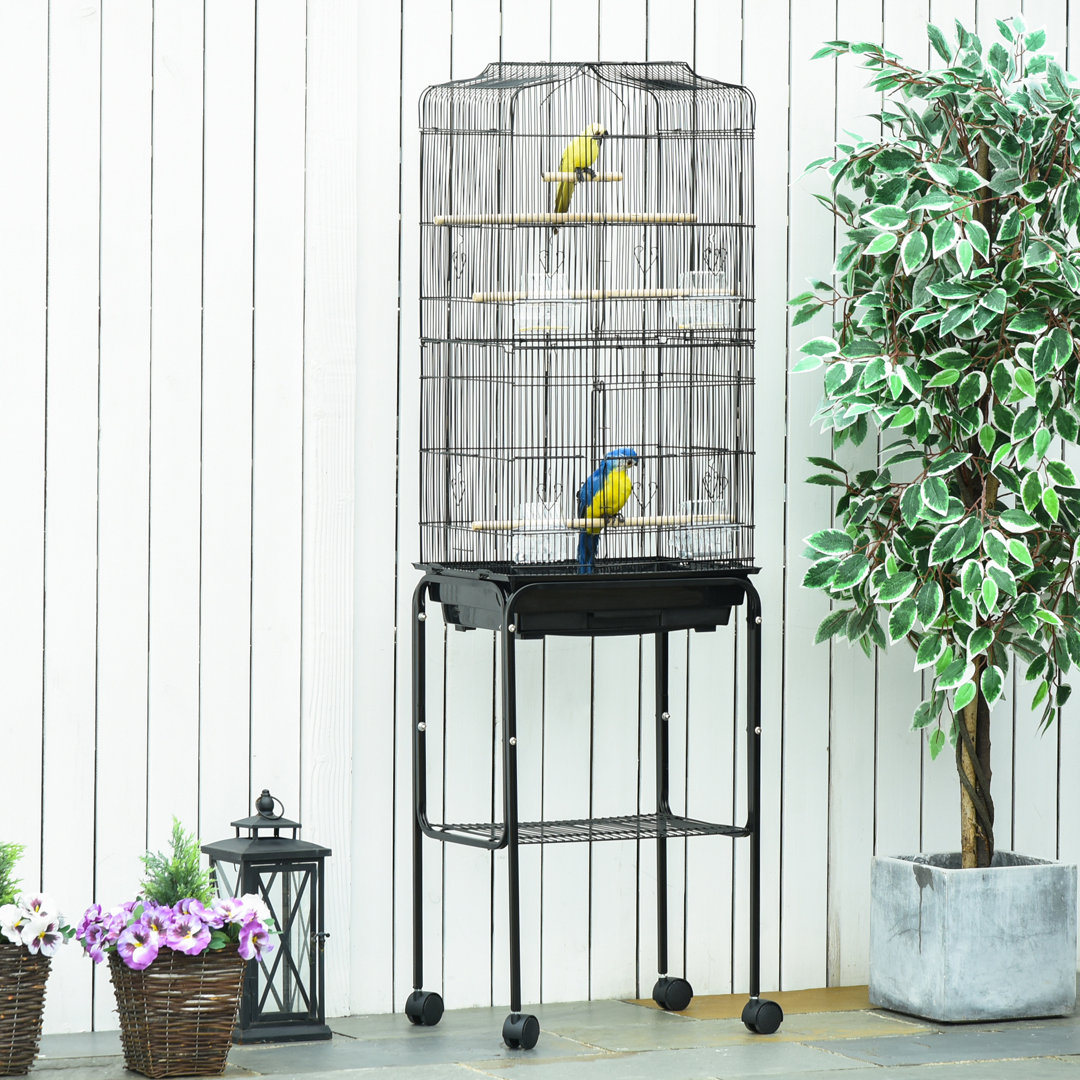 157cm Metal Wire, Steel Pipe, Wood, PS Flat Top Floor Bird Cage with Wheels