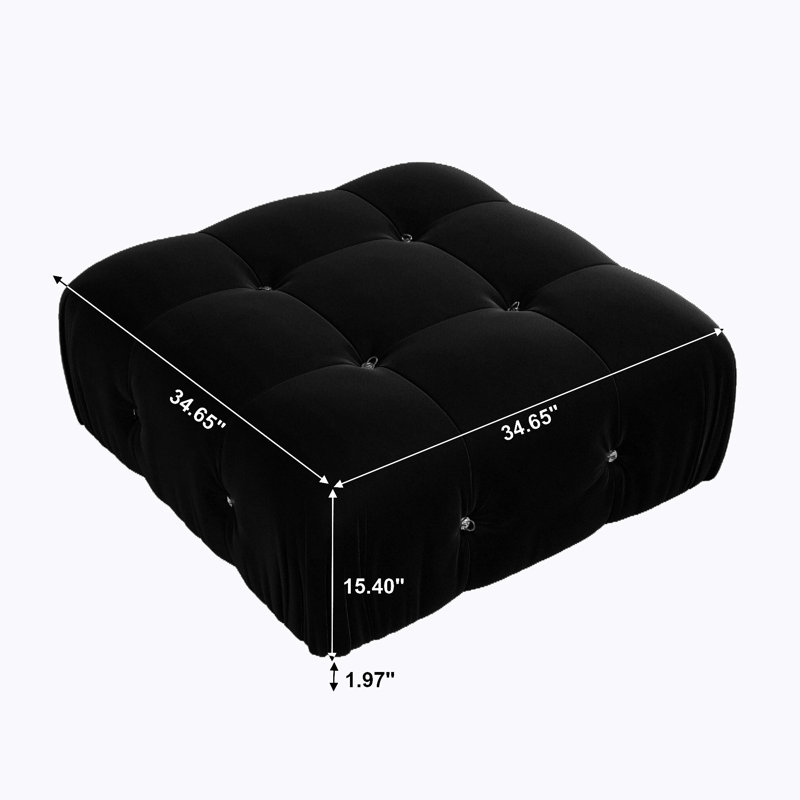 Repose-pieds carré standard en velours Jesse, Noir