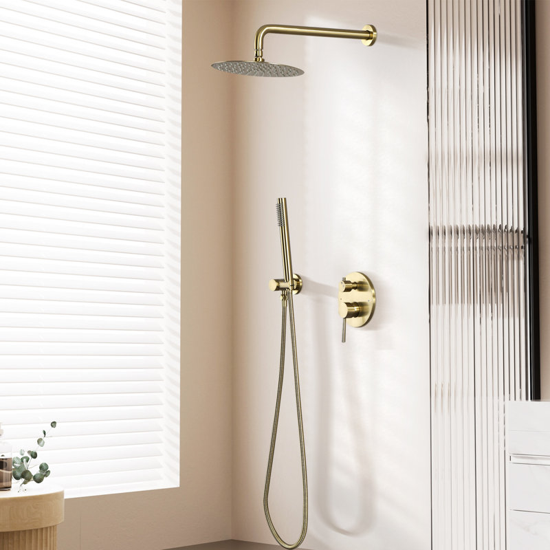 Wall Mount Shower System, 10" Rainfall Shower Head With Handheld Spray, Brushed Gold