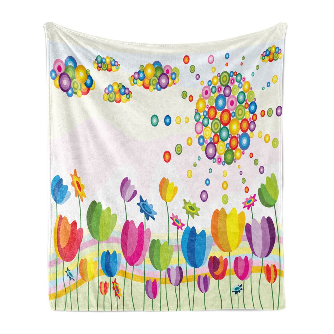 Kuscheldecke Illustration von Blumen Sonne und Wolken Sommerzeit Park Sonniger Tag Fröhlich