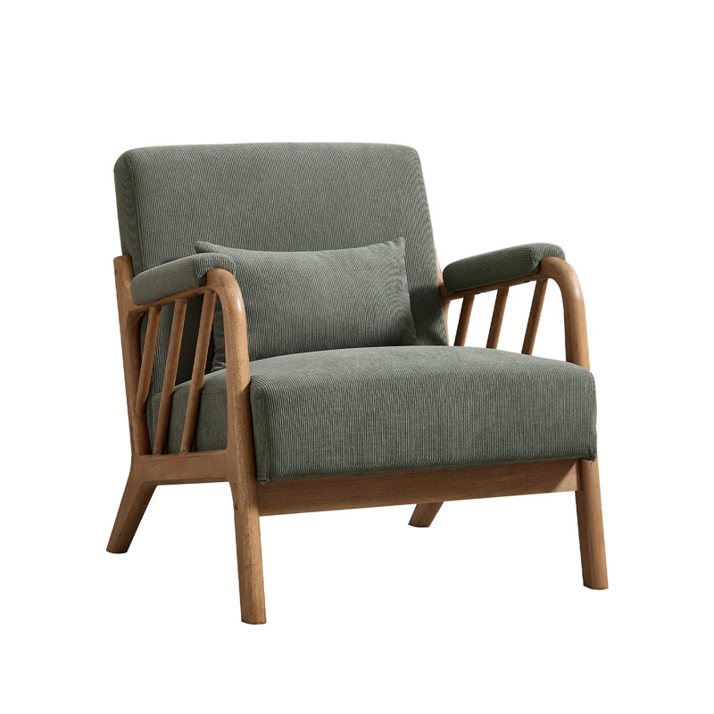 27.17" Wide Modern Upholstered Solid Wood Accent Chair With An Extra Pillow(Set of 4), Green Corduroy