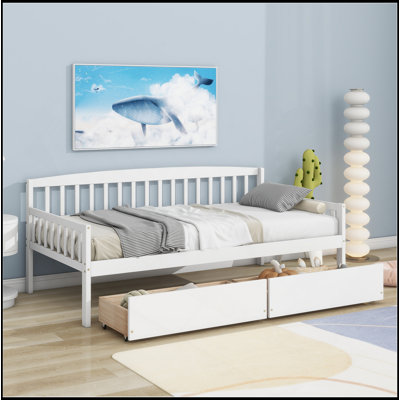 Lit de jour simple en bois de pin avec deux tiroirs de rangement, canapé-lit avec plateforme de 10 lattes de soutien