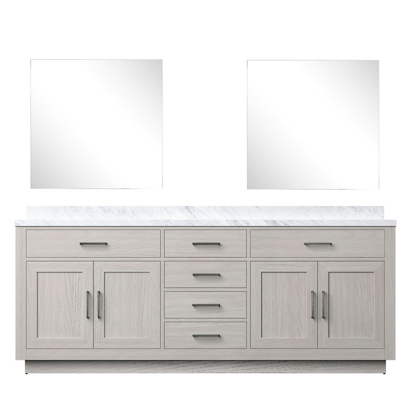 Ensemble de meuble-lavabo double 84 po Marble Large, 22 profondeurs avec 34 miroirs et meuble-lavabo à fermeture en douceur, miroirs supérieurs, unité de rangement