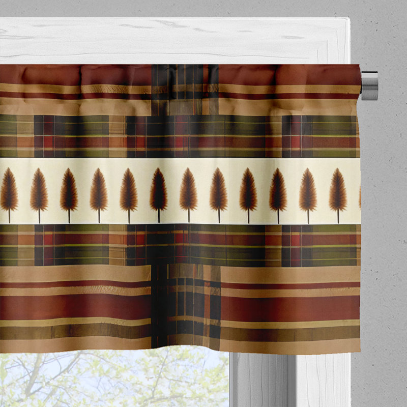 Sepia Maroon Olive Green Striped Satin Rod Pocket Valance