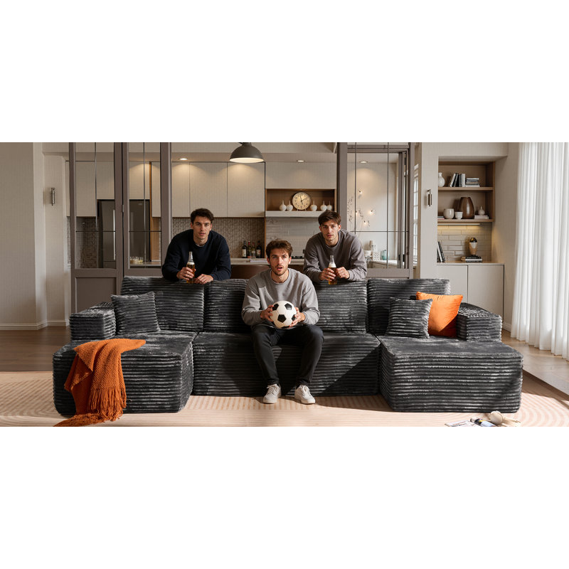 Canapé modulaire rembourré 3 pièces Cloud, Polyester gris / velours côtelé