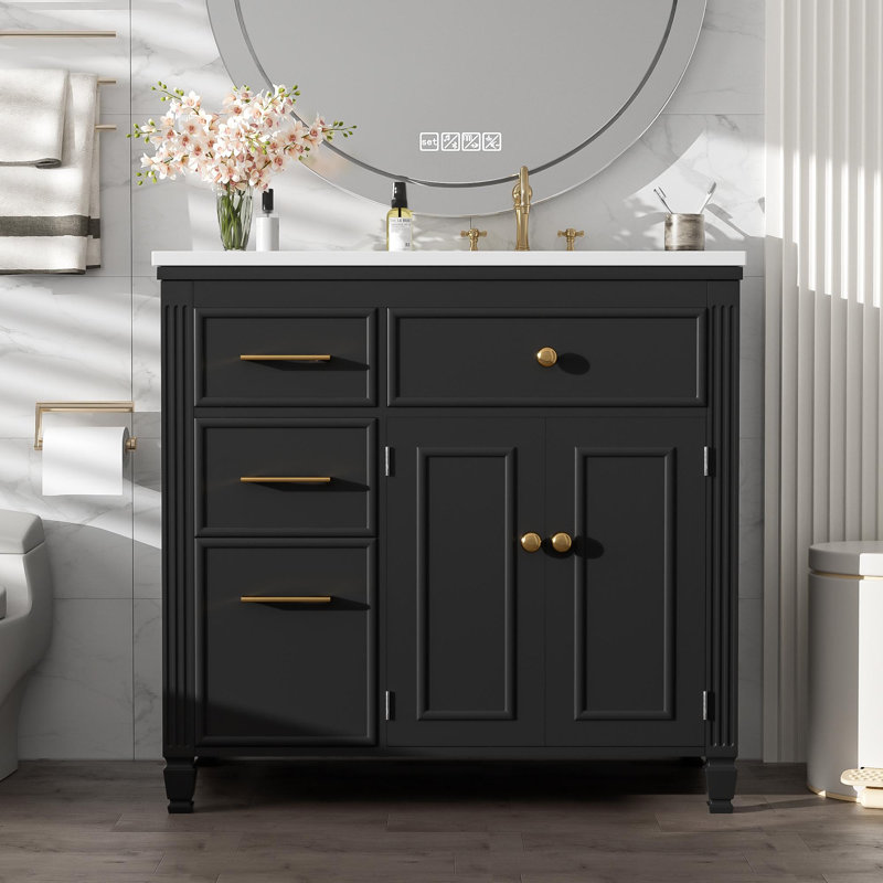 Meuble-lavabo sur pied 36 po avec lavabo, Noir
