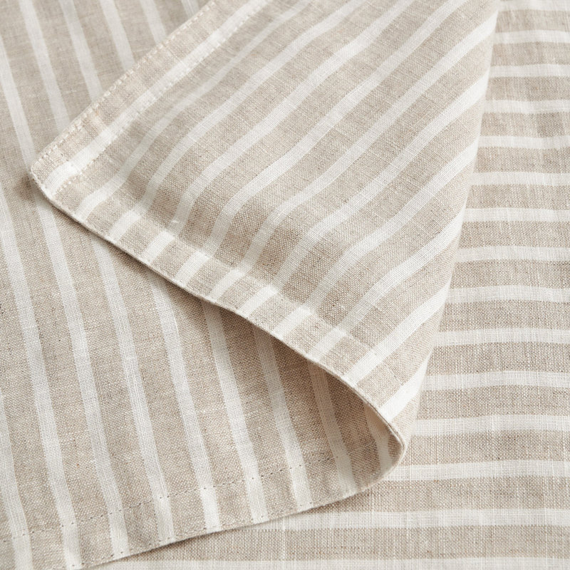 King Cream Linen Striped Duvet Cover Set with Shams