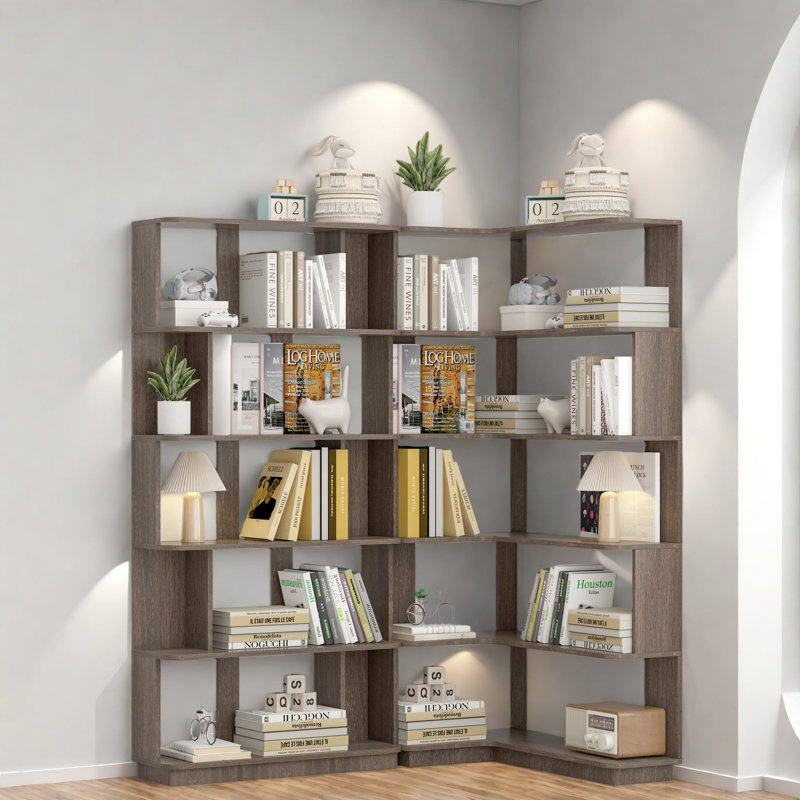 Bibliothèques en chêne foncé peu encombrantes, style MDF moderne pour la maison et la cuisine