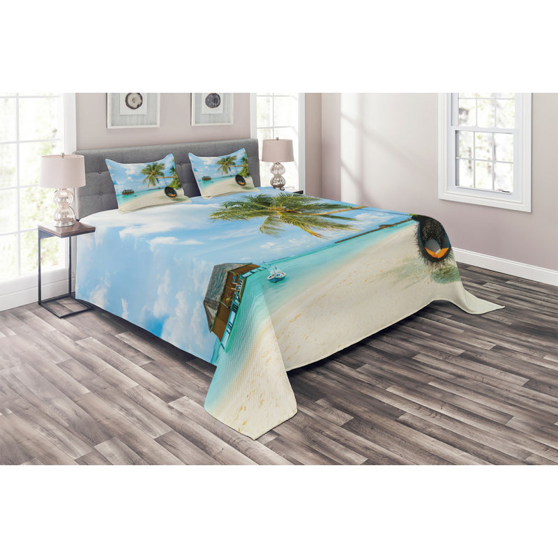 Hypnotic Coastal Polyester Coverlet, King Bedspread + 2 Shams