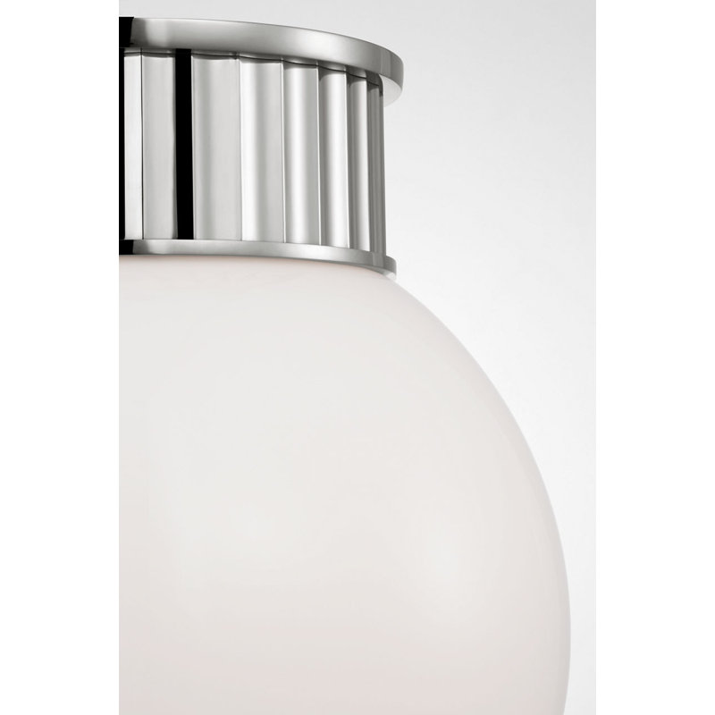 Cavill Flush Mount with White Glass, Polished Nickel, 13.25" H x 11.5" W x 11.5" D