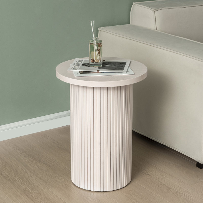 Ansel 22" Tall Pedestal Wood Round End Table, Washed White