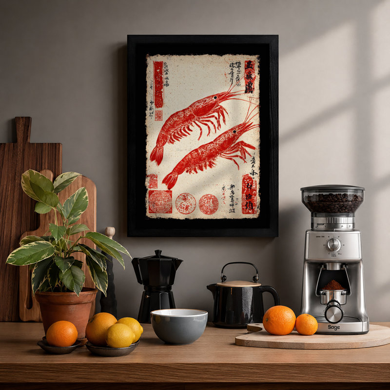 Two Lobsters In Red Japandi - Print, A4 - 29.7 x 21.0 cm, Black