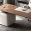 Bureau en bois manufacturé rectangulaire brun noisette + beige + acier inoxydable avec 3 tiroirs-109026602-109026604